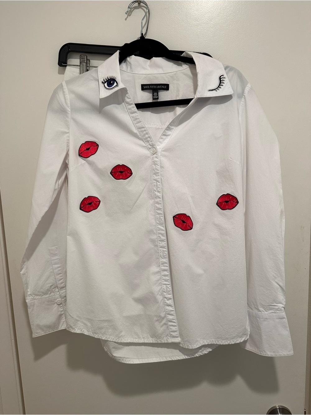Saks Fifth Avenue White Button-Down Shirt with Black Trim